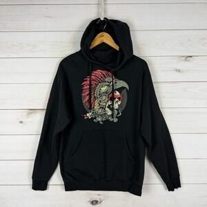 Zero Foxtrot Hoodie Mens Medium Black Aztec Eagle Skull Graphic Pullover Fleece